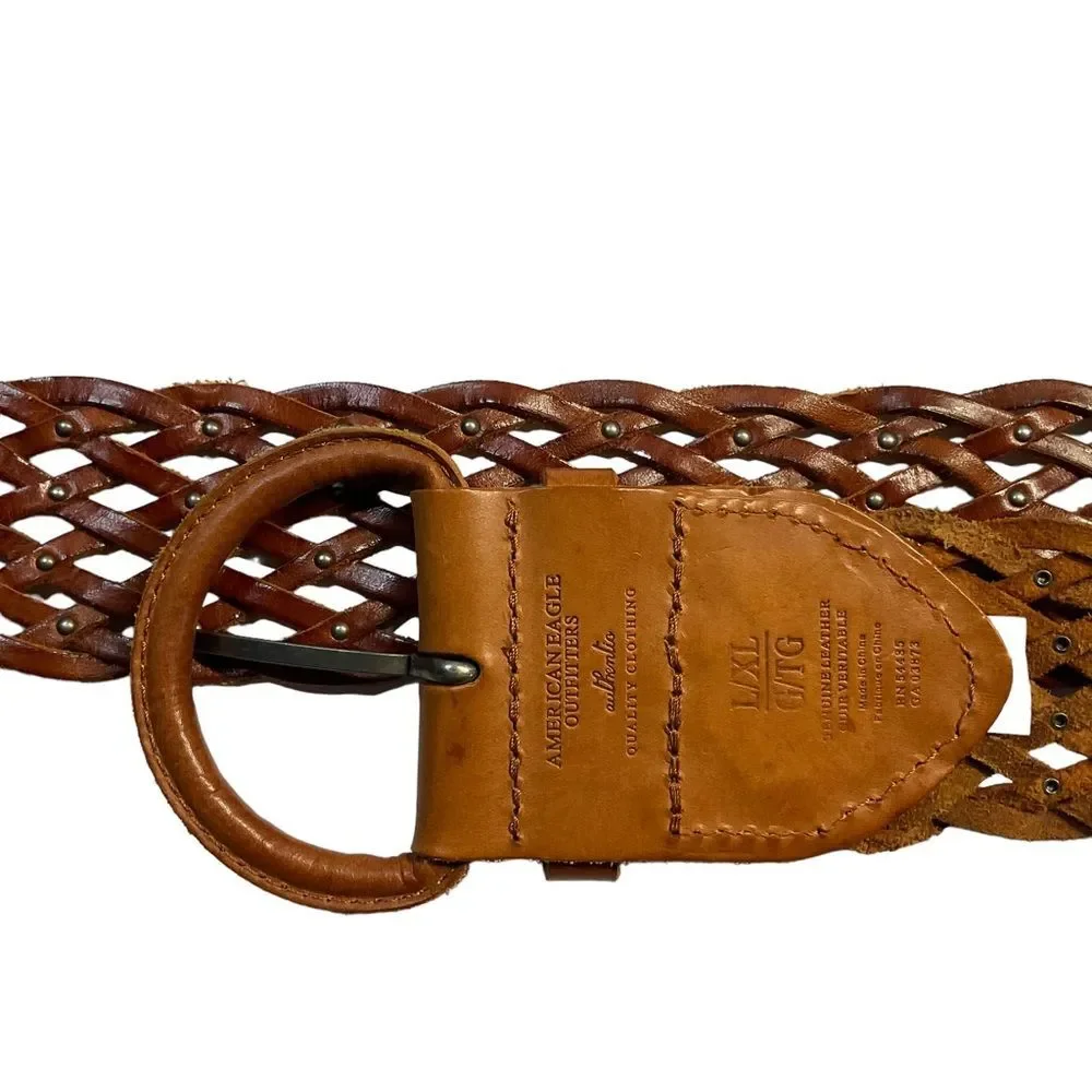 American Eagle Outfitters Brown Woven Genuine Leather Belt Size L/XL